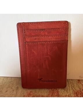 TRAVELAMBO Leather Credit Card Wallet Red ID Cash Paper Money Holder